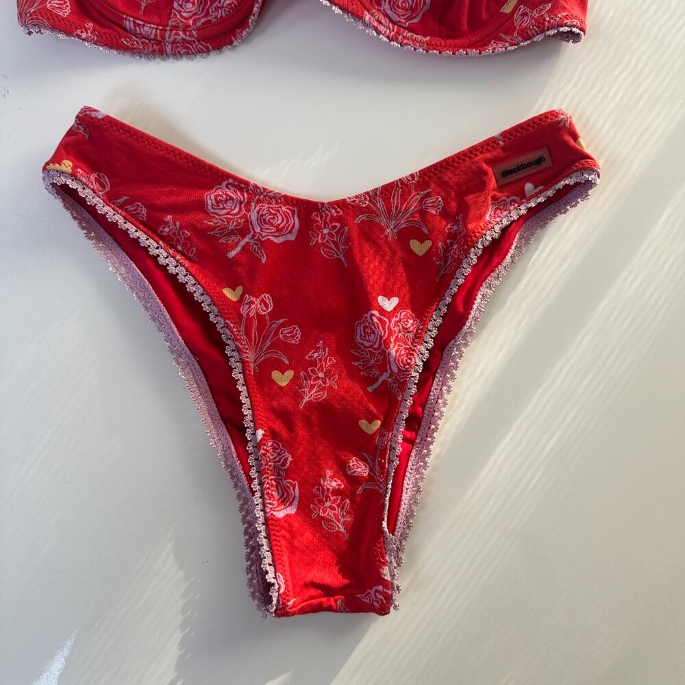 Blackbough Red Heart Rose Pattern Balconette & High Rise Bikini Set Small - Picture 3 of 5